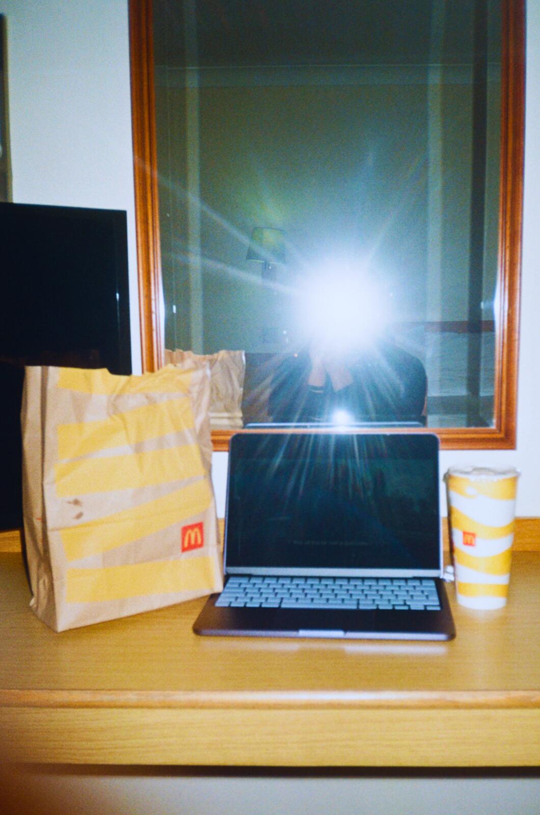 mcdonald's & a film in days inn after driving scotland to stafford in one sitting.